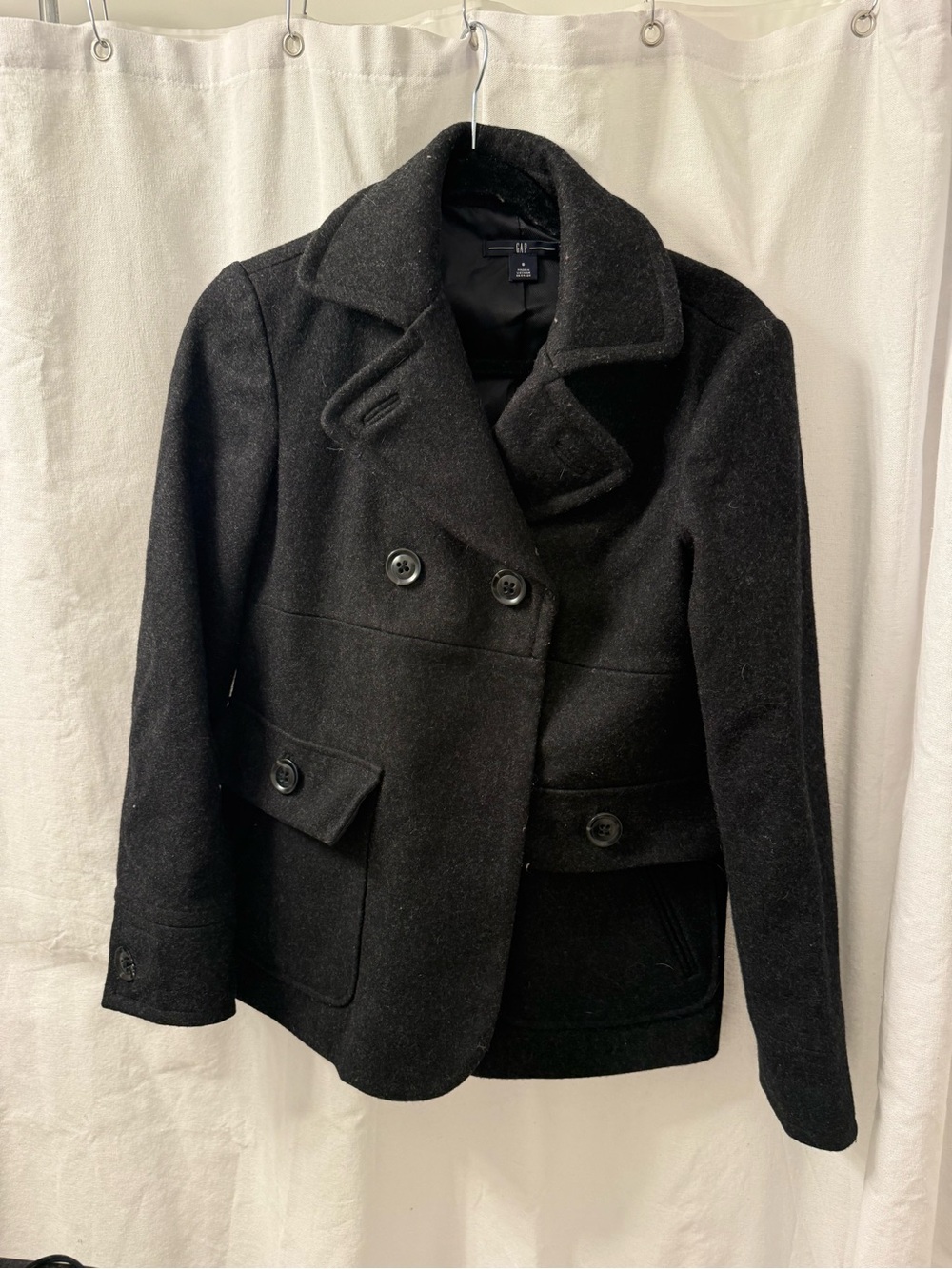GAP Black Double-Breasted Wool Blend Pea Coat